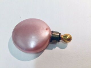 Antique Germany Lay Down Pink Luster Perfume Bottle Miniature Gold Stopper 3
