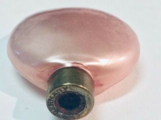 Antique Germany Lay Down Pink Luster Perfume Bottle Miniature Gold Stopper 4