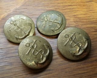 Antique Old Nautical Gilt Brass Anchor & Rope Buttons Coat / Set of 4 2