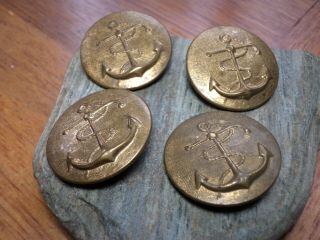Antique Old Nautical Gilt Brass Anchor & Rope Buttons Coat / Set of 4 3
