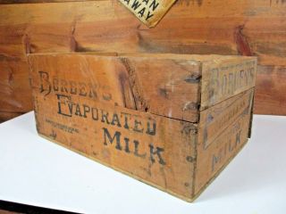 Rare Antique Borden Co Evaporated Milk Peerless Crate Wood Box Ny Us
