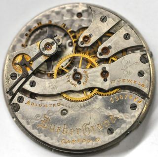 1907s Hampden Grade Dueber Grand Watch Movement 12s 17j For Parts/repairs P781