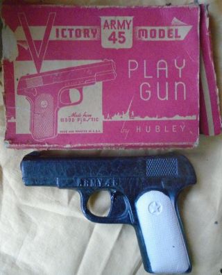 Hubley Victory Model Army 45 Play Gun Wood Plastic W/original Box