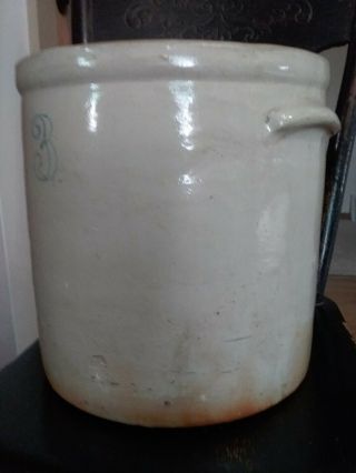 Antique 3 Gallon Stoneware Crock With Handles And Cobalt Blue Lettering 2