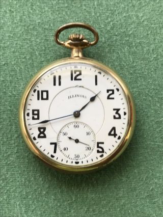 Vintage Antique Illinois Pocket Watch Burlington Case Gold Strata 17 Jewel