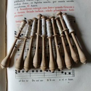 Vintage 10 Pc Of French Wooden Lacemaking Bobbins For Lace (1)