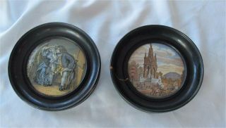 Antique Pratt Ware Pot Lid X 2 Uncle Toby & Prince Albert Memorial Circa 1860 