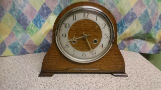 Anvil Art Deco Oak Case 8 Day Striking Mantel Clock G.  W.  O