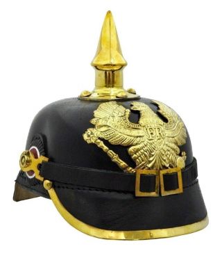 German Prussian Leather Pickelhaube Helmet Wwi Imperial Officer 