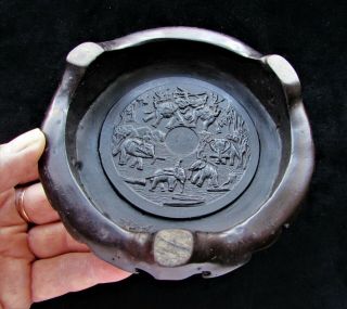 Antique Vintage Chinese Vase Holder Stand Holds 4 " Base Elaborate Picture Signed