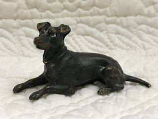 Miniature Antique Or Vintage Vienna Bronze Terrier Dog - Great Dollhouse Size