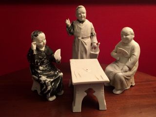 4 Pc Carl Schneider German Bisque Porcelain Monks Friars Playing Cards 1879 - 1886