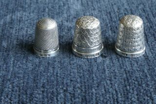 3 Antique English Hallmarked Sterling Silver Thimbles 1898,  1924 And 1926