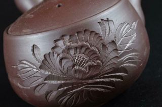 S5084: Japanese Banko - ware Brown pottery Flower sculpture TEAPOT Kyusu Sencha 2