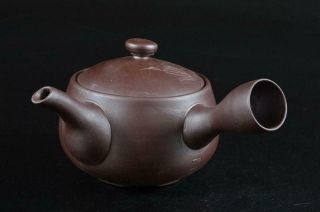 S5084: Japanese Banko - ware Brown pottery Flower sculpture TEAPOT Kyusu Sencha 4