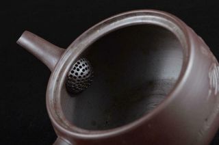 S5084: Japanese Banko - ware Brown pottery Flower sculpture TEAPOT Kyusu Sencha 7