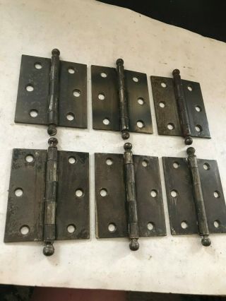 6 Old Brass Plate Steel Cupboard Cabinet Door Ball Tip Pin 2 7/8 X 2 1/2 " Hinge