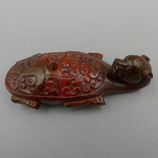 Charm Pendant Statue Sculpture Ancient Natural Old Cinnabar Hand Carved Tortoise 4