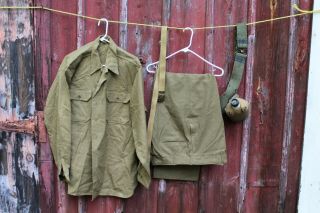 Ww2 Us Army Regulation Wool Shirt,  Pants,  Belt,  1945 Canteen And Belt