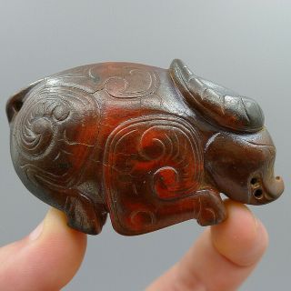 Charm Pendants Crafts Sculpture Ancient Natural Old Cinnabar Hand Carved Buffalo 3