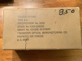 VINTAGE WWII US ARMY AIR FORCES B - 8 FLYING GOGGLES,  BOX,  LENSES,  & PAPERWORK 3