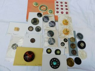 43 Antique Vintage Earlier Buttons,  Patented,  Celluloid,  Carved,  Large Ones