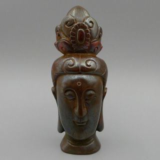Natural Old Cinnabar Hand Carved Buddha Head Exorcise Evil Spirit Statue Amulet