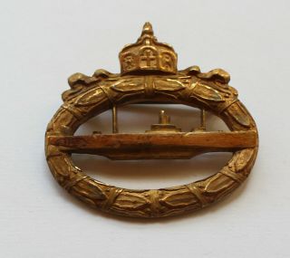 German Ww1 U - Boat Badge - J.  Wagner Piece - Gold Plated - Polished Edges