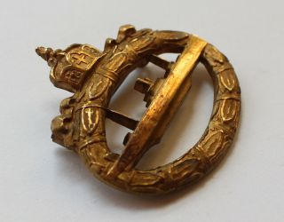German WW1 U - Boat Badge - J.  Wagner piece - Gold plated - polished edges 2