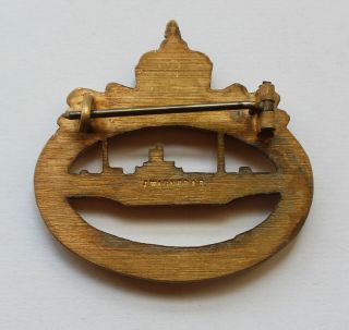 German WW1 U - Boat Badge - J.  Wagner piece - Gold plated - polished edges 3