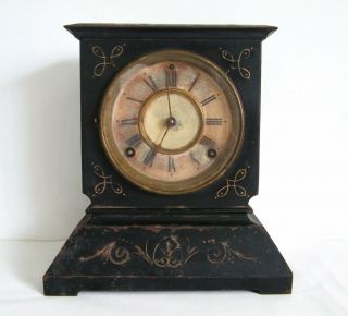 Antique Ansonia Clock Co.  Cast Iron Metal Shelf Mantle Clock Dated 1882 Need Tlc