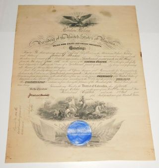 1918 Ww1 U.  S.  Navy Officer Commission Signed Josephus Daniels Secretary Of Navy