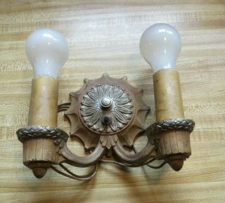 Antique Art Nouveau Double Metal Electric Wall Sconce Light Fixture