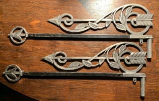 Antique Kirsch Art Deco Curtain Rods Cast Iron 25” Arrow 1920’s - 1940’s Pewter