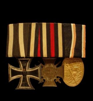 Wwi German Prussian Medal Bar W/ Iron Ek2 & Hindenburg Cross & Veterans Medal