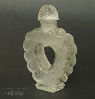 Vtg.  Lalique Nina Ricci Paris Heart - Shaped Glass Perfume Bottle Coeur Joei Deco