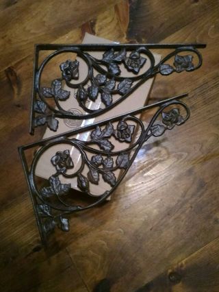 2 Large Floral Cast Iron Shelf Brackets