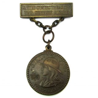Wwi 1918 Girl Scout War Service Award Medal Us Treasury Liberty Bond Loan W/ Bar