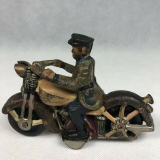 Vintage Cast Iron Metal Motorcycle With Rider Cop Police Bike