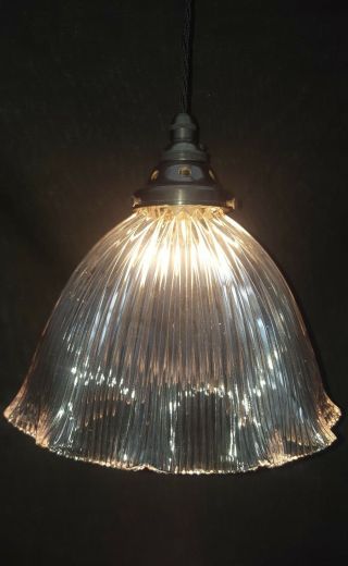 Holophane Pendant Lamp/light With Antiqued Brass Gallery