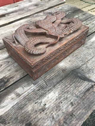 Antique Carved Dragon Wooden Trinket Box Jewelry Oriental Rare Asian 3d Art Wood
