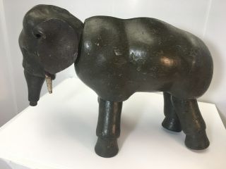 Antique Schoenhut Circus Glass - Eyed,  Wooden Elephant With Leather Ears.  Ex.  Cond
