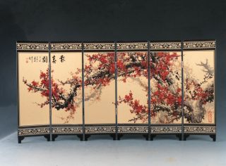Rare Chinese Coromandel Lacquer Wood Folding Mini Plum Blossom Screen Zj274