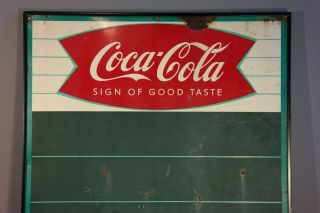 1950 ' s Vintage COCA COLA Old DINER MENU TIN Litho FISHTAIL Logo ADVERTISING SIGN 2