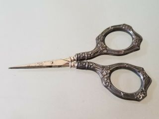 Antique Estate Sterling Silver Sewing,  Embroidery Scissors,  Repousse Embellished