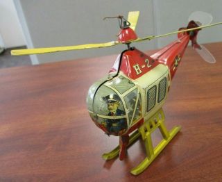Vintage Modern Toys Japan Tin Litho Wind Up Helicopter H - 2