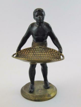19c Spelter & Bronze Blackamoor Figural Card Holder Polychrome Patina