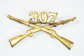 Rare U.  S.  Army Wwi 307th Infantry Regiment 77th Division Bronze Collar Insignia
