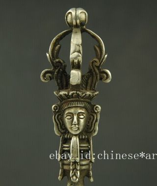 china Old copper plating silver Buddhism head kwan - yin Buddha Bell Handbell d02 2