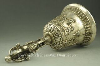 china Old copper plating silver Buddhism head kwan - yin Buddha Bell Handbell d02 4
